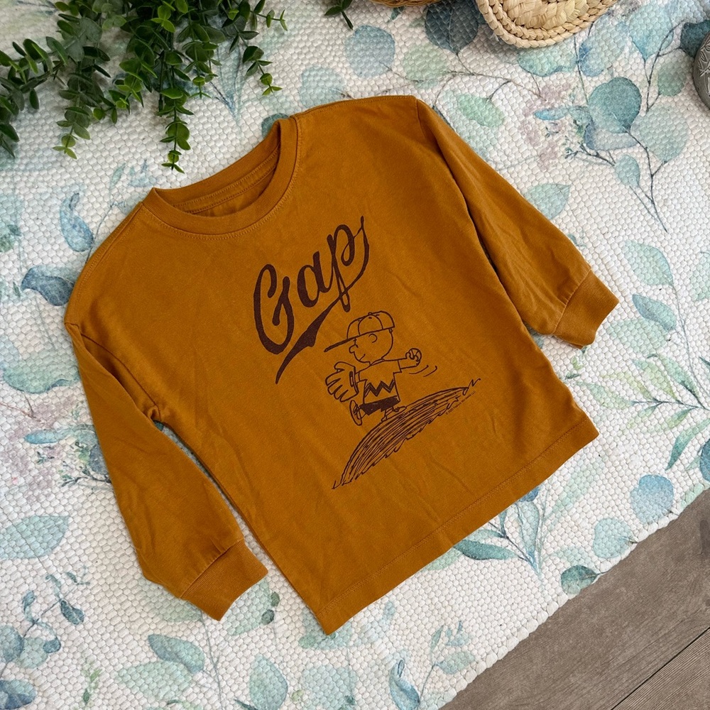 GAP X Peanuts Charlie Brown Graphic Long Sleeve Shirt Baseball Size 2T Boy HTF - Picture 4 of 14